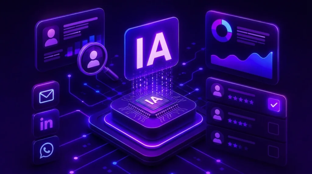 Inteligência artificial analisando dados e classificando leads para priorizar oportunidades comerciais